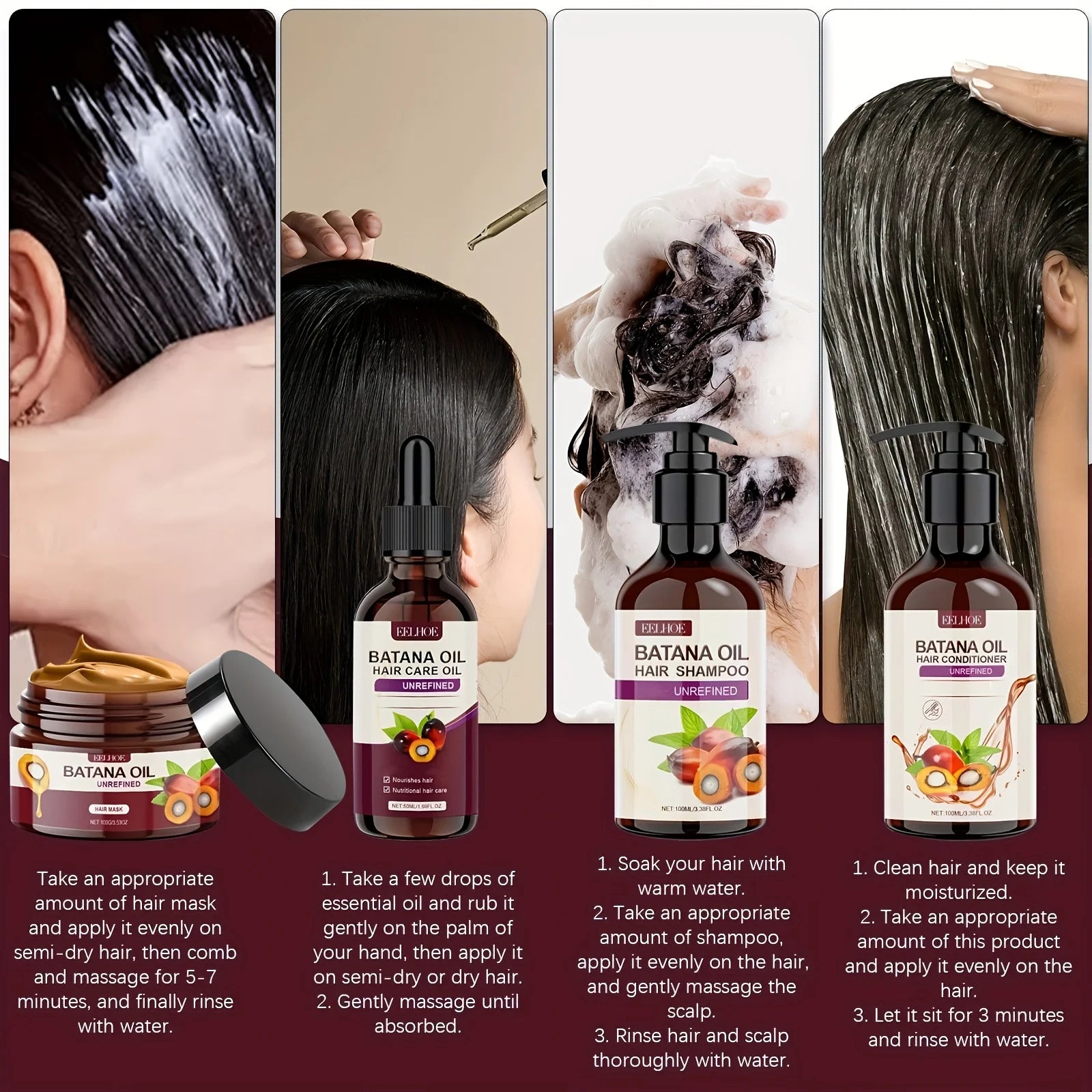 Batana Oil Hair Care Set - Shampoo, Conditioner, Hair Mask and Scalp Oil for All Hair Types